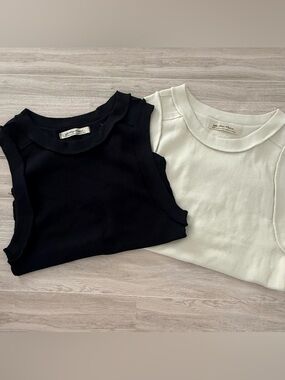 Free People We The Free Ribbed Tank Tops Bundle Black Cream Size L NWOT
